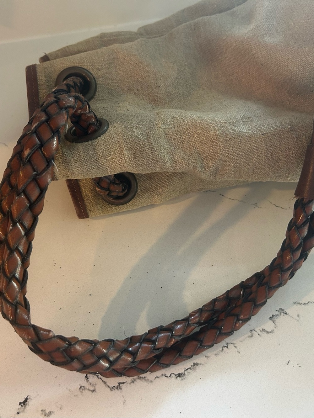 Ann Taylor Linen Bucket Bag with Braided Leather Strap - Flax - Picture 5 of 7